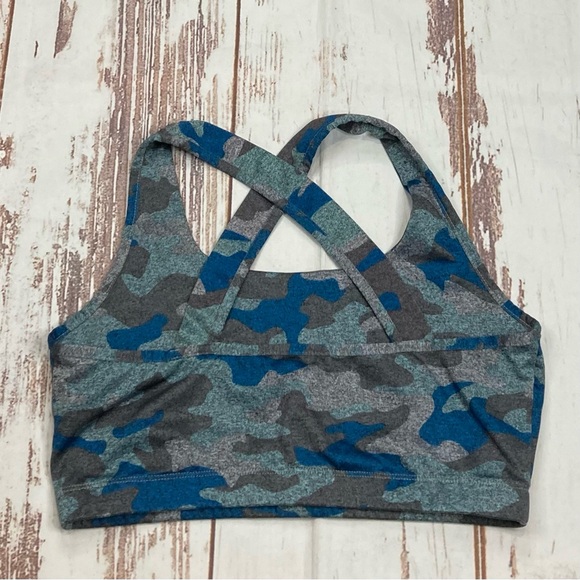 Sports Bra Light Support Camo Gray & Blue Sz Large - Picture 3 of 8